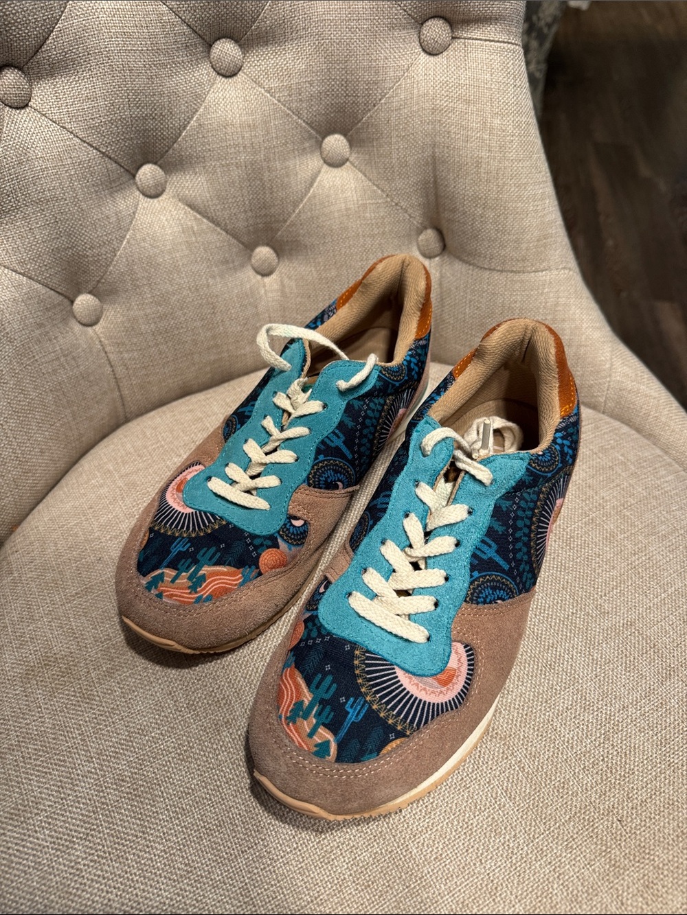 inkkas Teal, Navy & Brown Patterned Sneakers